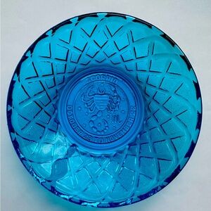 Scorpio Zodiac Art Glass Bowl 5” Trinket Dish Light Aqua Blue